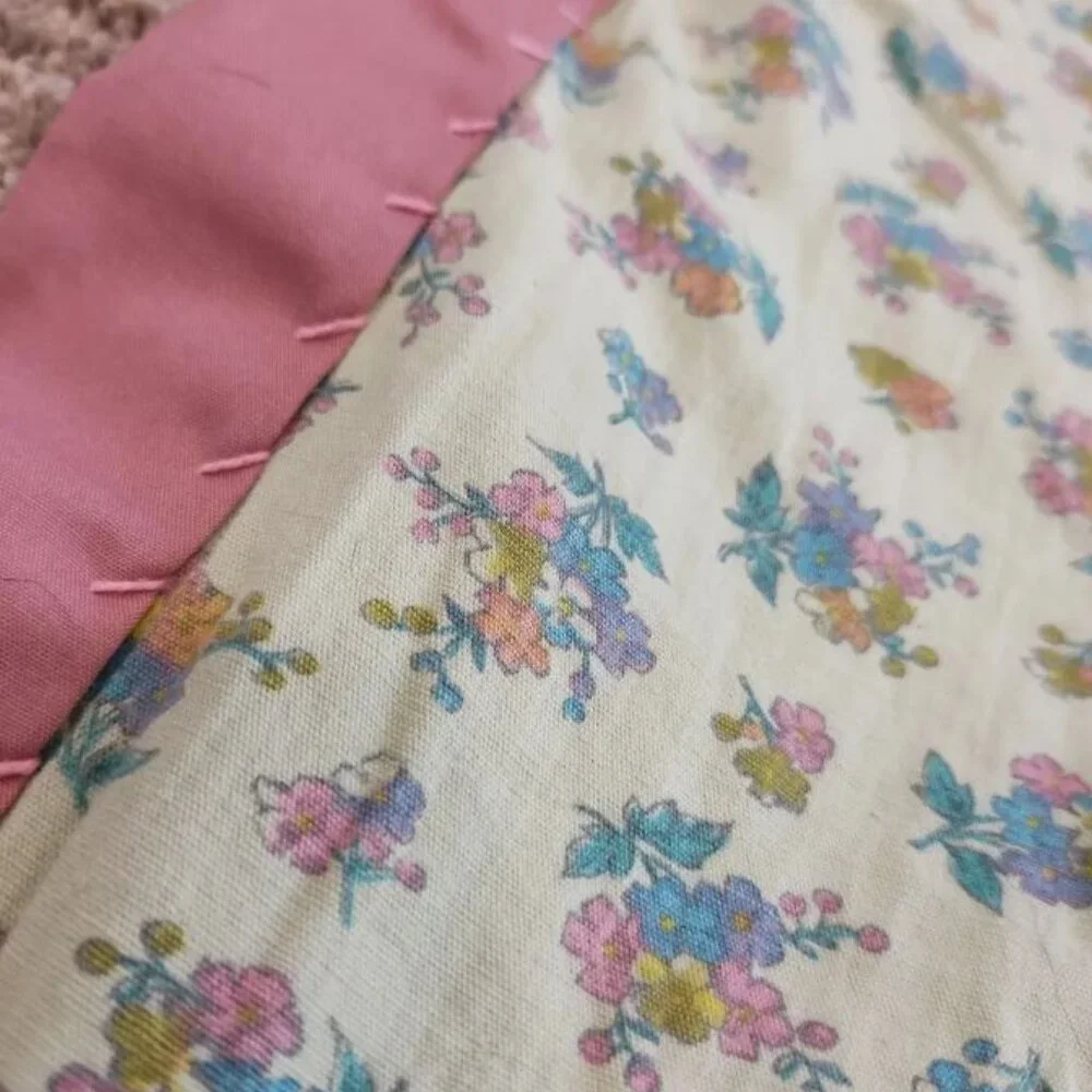 Vintage Handmade Quilted Baby Crib Blanket, Floral w/ Pale Yellow & Pink 40x50